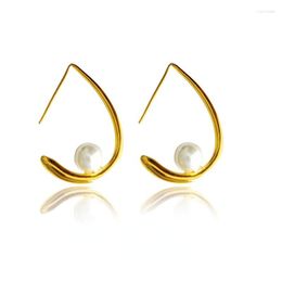 Stud Earrings Copper Gold-Plated Temperament Water Drop Shaped Women's Ins Wind Sweet Pearl Female Net Celebrity