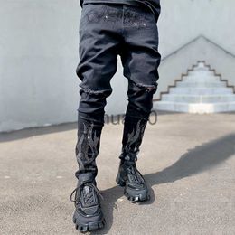 Men's Jeans 2023 Men's Ripped Hot Drill Jeans Skinny Jeans Black Stretch Denim Pencil Pants MAN Denim Street Punk Slim Fit Biker Trousers J230728