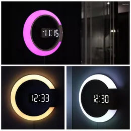 Wall Clocks LED Clock Digital Table Alarm Mirror Hollow Modern Design Nightlight For Home Living Room Silent