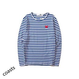 Male and Female Couple Long Sleeve T-shirt Designer Play commes des garcons Embroidered Sweater Pullover Love Black and White Stripes Loose Short Sleeve ALI