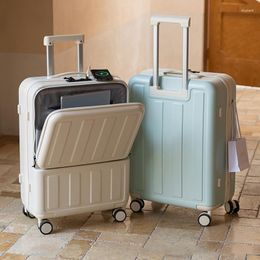 Suitcases Front Opening Multifunctional PC Suitcase Female Travel Large Size Boarding 20 Inch Universal Wheel Maletas Luggage