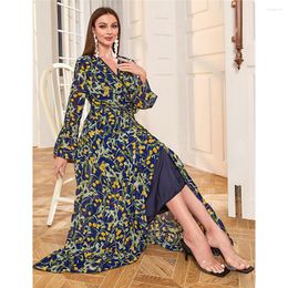 Ethnic Clothing 2023 Summer Autumn Long Sleeve Maxi Dress Women Floral Print Holiday Party Sundress Bohemian Kaftan Gown Muslim Abaya Robe