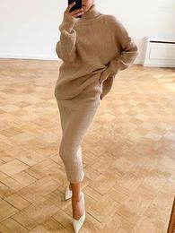 Work Dresses Taruxy Knitted Skirt Sets Women Autumn Winter Turtleneck Pullover And Pencil Long Skirts Elegant 2 Piece Sweater Outfits