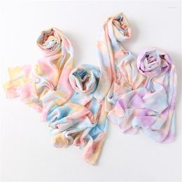 Scarves Cross-Border International Station Malaysia European And American Printed Pearl Chiffon Scarf Gradient Tie-Dye Headcloth W