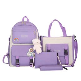 Schoolbag Female Korean Version High kids School bags Students Junior Middle Sen Department Four Piece Backpack Simple Backpack