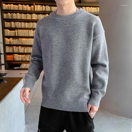 Men's Sweaters Autumn And Winter Knitted Clothes Thickened Round Neck Pullover Solid Colour Sweater Bottom Line Shirt Trendy