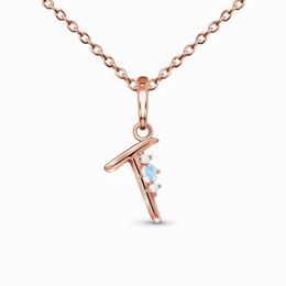 Hot Sale S925 Sterling Silver Letter T Moonlight Stone Pendant Rose Gold Necklace Women's Fashion Versatile Jewelry