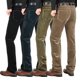 Men's Pants Winter Stretch Cotton Velvet High Waist Corduroy Casual Thick Straight Trousers Size 29-40