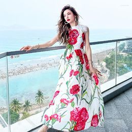 Casual Dresses Sequin Flower Platycodon French Feather Dress Women 2023 Summer Waist Show Thin High Gentle Wind Long Skirt