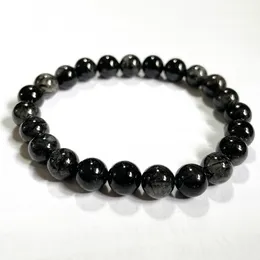 MG1947 New Desgin 8 MM Dark Rutilated Quartz Bracelet Womens Natural Gemstone Beaded Chakra Wrist Jewelry