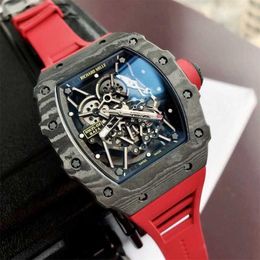 Luxury Mechanical Watch Richar Mills Rm35-02 Swiss Automatic Movement Full Carbon Fiber Shell Sapphire Mirror Imported Rubber Watchband E0SVY