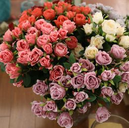 Decorative Flowers 1 PCS 59cm 3 Heads Artificial Silk Rose Flower Branch Home Wedding Table Room Decoration Gift F581