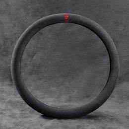 Universal 38cm Circular D Style Car Steering Wheel Cover Black Alcantara Suede Car Accessories2699