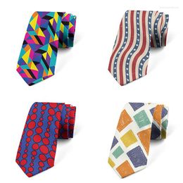 Bow Ties Fashion 8CM Men's Slim Tie Geometric Stripe Printing Leisure Business Elegant Collocation Polyester Necktiebar Halloween Gift