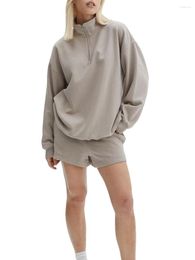 Women's Tracksuits Women S Cozy Loungewear Set Oversized Sweater And Comfy Shorts With Long Sleeves Quarter Zip Convenient Pockets