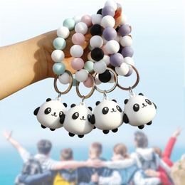 Party Favor Silicone Beaded Bracelets Keychains Cartoon Panda Pendant Wrist Keychain Cute Doll Keyring Fashion Accessories Q375