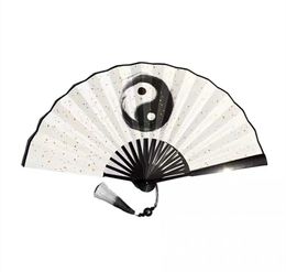 Chinese Style Products Chinese Ancient Style Gift Fan Men Black White Folding Fan Home Decorative Calligraphy Fan with Tassels