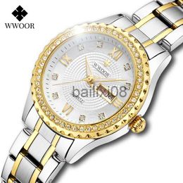 Other Watches Montre Femme 2023 WWOOR Top Brand Luxury Diamond Ladies Dress Watch Gold Full Steel Quartz Brelet Watch For Women Reloj Mujer J230728