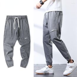 Men's Jeans 2023 Summer Cotton Casual Baggy Denim Jogging Pants Streetwear Light Grey