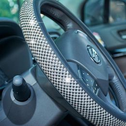 Steering Wheel Covers Bling Rhinestones Crystal Cover PU Leather Protector Anti-slip