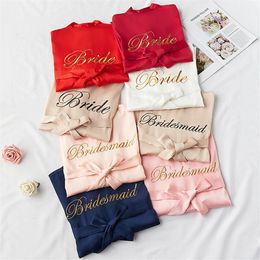 Satin Chiffon Bridesmaid Robes 2019 Custom Design Bridesmaid Gifts Embroidery Bridal Party Robes Half Sleeves M L XXL Pajama Party230H