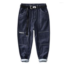 Men's Jeans Autumn Winter Men Retro All-match Solid Colour Tooling Loose Big Pocket Casual Pants Blue Workwear L8220