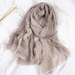 Scarves Fashion Lace Patchwork Cotton Scarf Women Luxury Hijab Linen Four Seasons Winter Long Solid Colour Shawl For Ladies