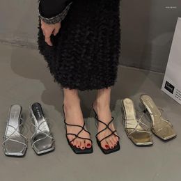 Slippers Summer Open Toe High Heel Women Fashion Female Outdoor Thin Sandal Slip On Cross Strap Slides Sexy Pumps 2023