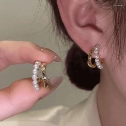 Hoop Earrings 2023 Trend Korean Style Silver Colour Simple Pearl Ear Clasp For Women Fine Elegance Jewellery Gifts