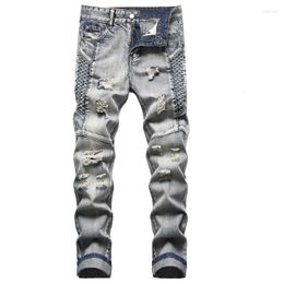 Men's Jeans Men Casual Ripped Slim Fit Biker Hole Denim Pants Embroidery Hip Hop Clothing Long Trousers Punk Baggy Streetwea