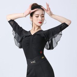 Stage Wear Women Modern Dance Clothes 2023 Performance Ruffled Sleeves Waltz Blouse Bodysuit Ballroom Latin Leotard Tops