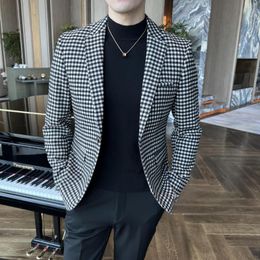 Men's Suits Brand Clothing Men Spring High Quality Woollen Business Suit/Male Slim Fit Plaid Tailcoat/Man Wedding Officiant Dress Blazers