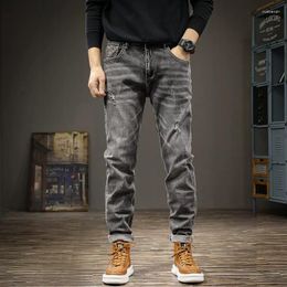 Men's Jeans Fashion Designer Men Retro Black Gray Stretch Slim Fit Ripped Hole Trousers Vintage Casual Denim Pants Hombre