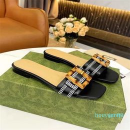 Summer Luxury Bamboo Buckle Sandals Shoes Women Slide Flats Slip On Female Flip Flops Lady Slippers EU35-43