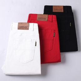 Men's Jeans Spring Autumn Five Colours Stretch Regular Fit Classic Style Business Casual Cotton Slim Pants Brand Pink