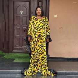 Ethnic Clothing 2023 Print African Yellow Maxi Dress For Women Elegant Lady Wedding Evening Party Dresses Summer Design Africa Kaftan