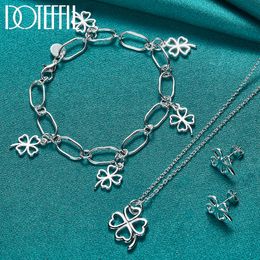 Wedding Jewellery Sets DOTEFFIL 3pcs 925 Sterling Silver Four leafed Clover Necklace Bracelet Earring Set For Woman Engagement Fashion 230729