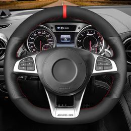 Black Genuine Leather Suede Car Steering Wheel Covers Braids For Mercedes-Benz A 45 C E S 43 63 CLA AMG CLS SLC GLA GLE GLS270G