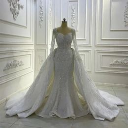 Portrait Mermaid Wedding With Overskirts Lace Ruched Sparkle Rhinstone Bridal Gowns Dubai Dresses