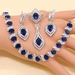 Wedding Jewellery Sets XUTAAYI Arrival 925 Silver Jewelery Set For Women Blue Semi Necklace Pendant Earrings Ring Bracelet Christmas Gift 230729