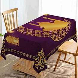 Table Cloth Hafangry Tablecloth Muslim Decoration Golden Star Moon Lantern Kitchen Dining Room Table Cover R230731