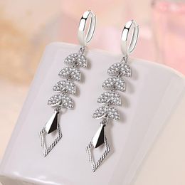 Hoop Earrings KOFSAC Long Leaf Tassel For Women Shiny Zircon Fashion 925 Sterling Silver Party Jewellery