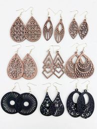 Dangle Earrings The Latest Design Ultralight Hollow Carved Wood For Women Lady Statement Boho Jewellery Gift