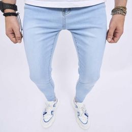 Men's Jeans High-quality Mens Stretch Tight Casual Light Blue Denim Pants Male Full Length Spring And Autumn Trousers