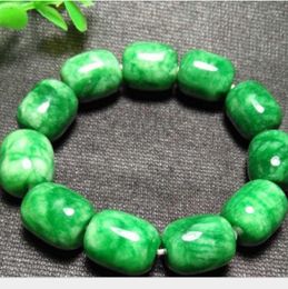 Strand Genuine Natural Jade Bracelet Jadeite Round Stone Beads Elastic Bangle Women Men Green Emerald Gemstone Jewelry