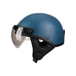 Motorcycle Helmets PU Leather Retro Helmet Motorcycle Summer Riding Cafe Racer Helmet Half Face Cascos Para Moto Vintage Handmade Man Women Kids x0731