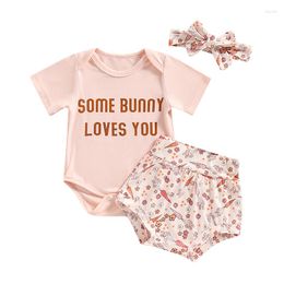 Clothing Sets FOCUSNORM 0-3Y Baby Girls Easter Clothes Short Sleeve Letters Print Romper Flower Carrots Shorts With Hairband