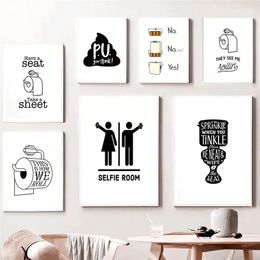 Toilet Paper Flush Potty Restroom Sign Canvas Painting Funny Kids Bathroom Poster Wall Art Washroom Home Decor w06