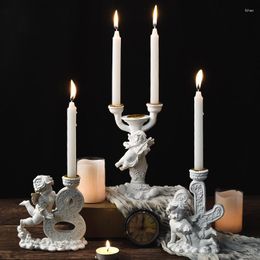 Candle Holders Resin White Vintage Cupid Digital Candlestick Figurines Nordic Lovely Angel Holder Home Atmosphere Decorations