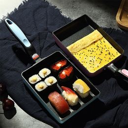 Pans 1Pc Retangular Omelette Pan Tamagoyaki Egg Nonstick Maifan Stone AntiScalding Handle for Glass Electic Gas Stove 230731